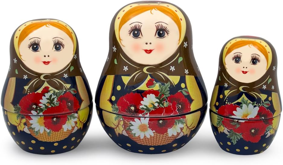 MCP Matryoshka Ceramic Measuring Cups, Poppy, Set of 6, Small, Red Floral