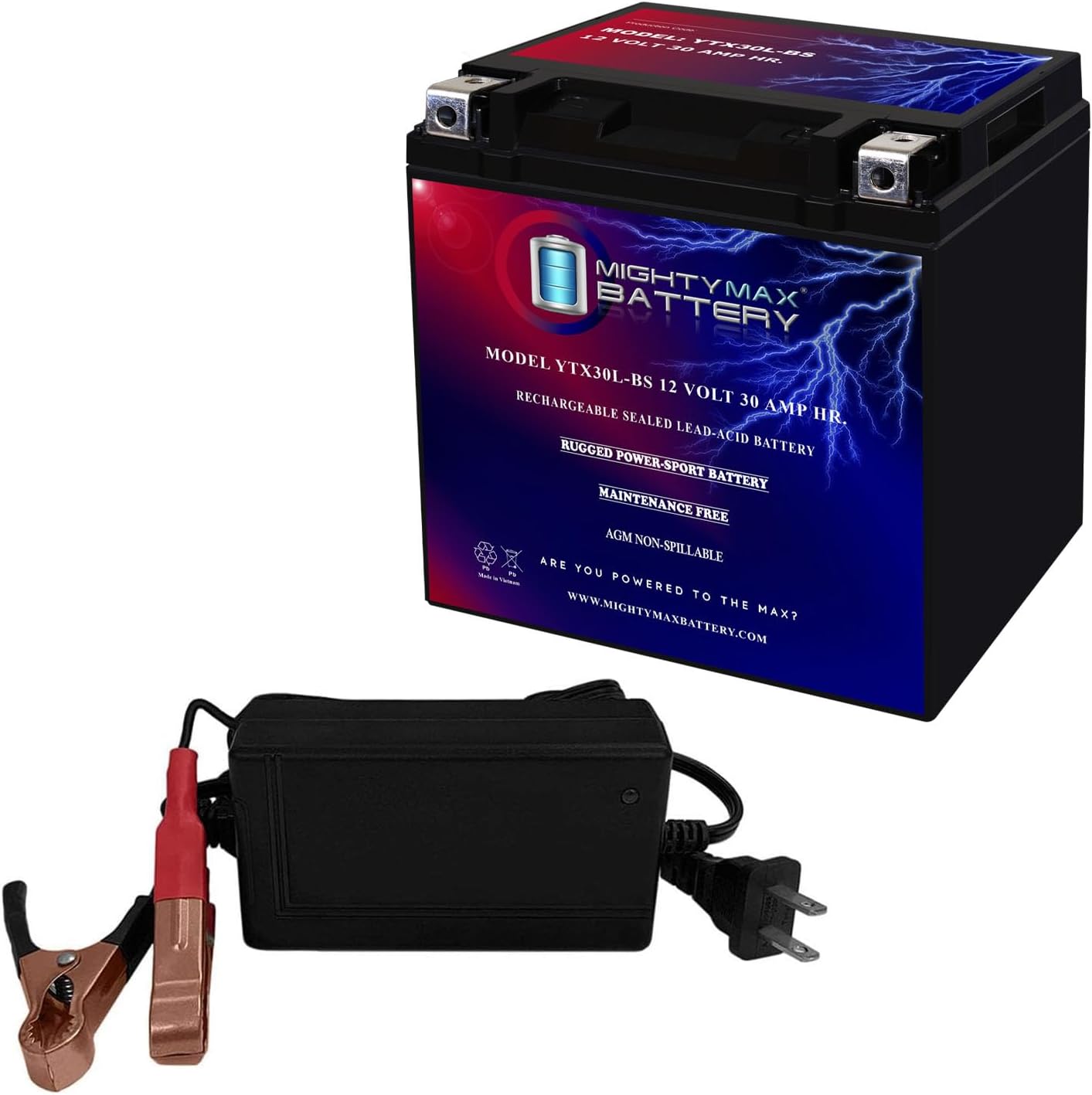 Mighty Max Battery YTX30L-BS Replaces BRP CanAm 1000 Defender XT 16 + 12V 4Amp Charger