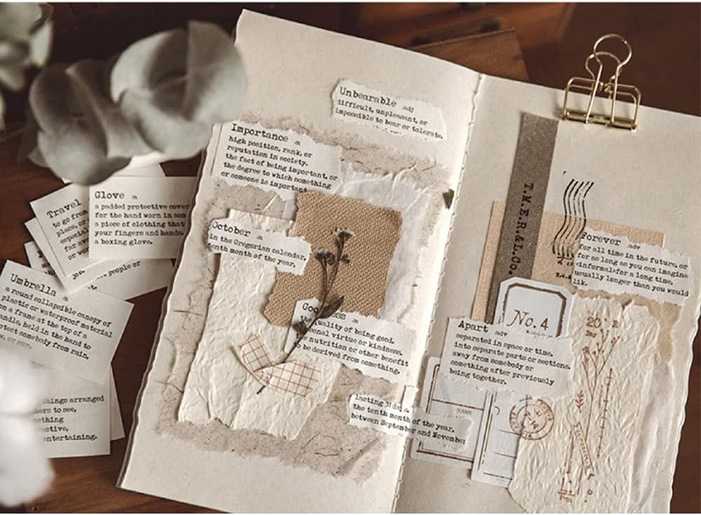 Agwut 800 Pcs Vintage Tiny Dictionary Decorative Craft Papers Mini Portable Dictionary Scrapbook Paper for Planners Collage Album