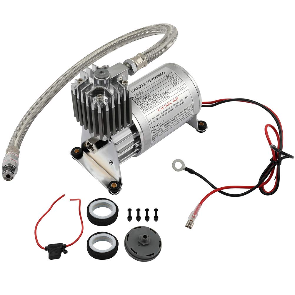 Ineedup On-board Heavy Duty Air Horn Compressor Kit 150PSI with Fuse for Cars Trucks Suspension Ride Bag Kit System