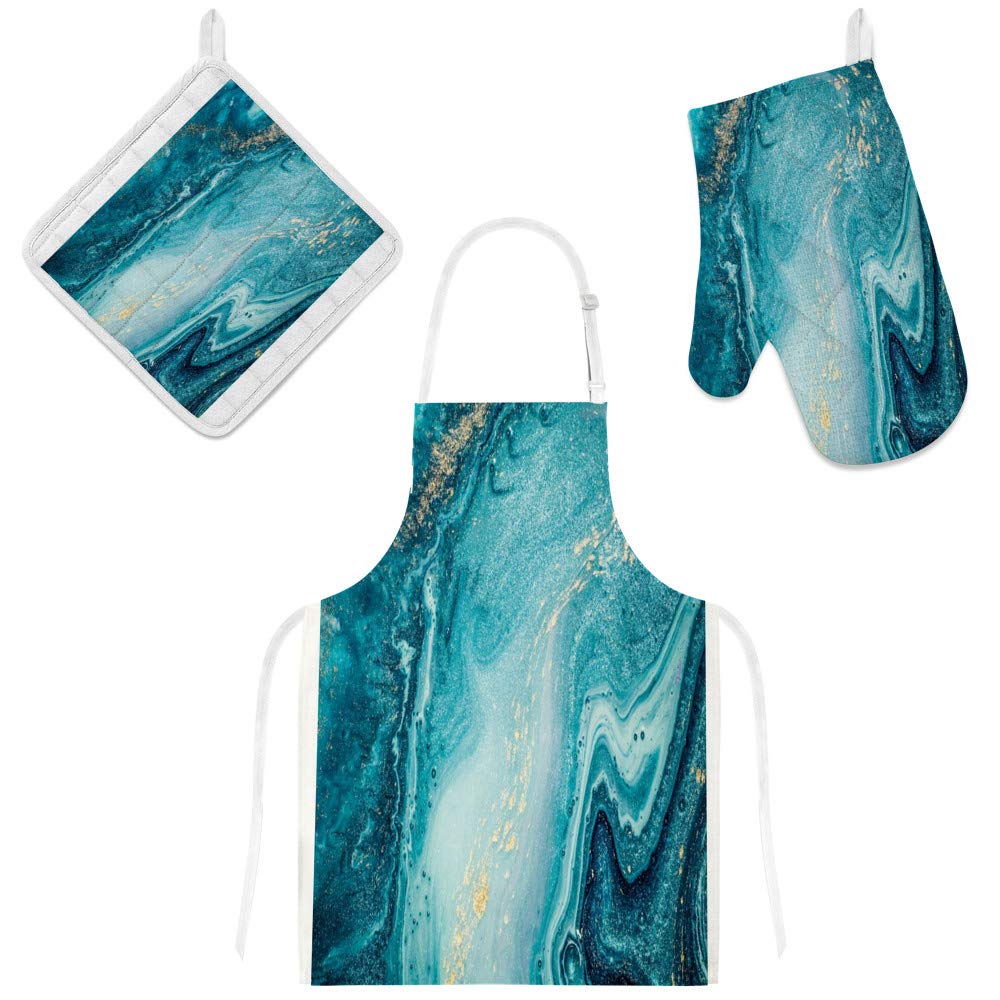Tablier de cuisine océan imperméable avec gant et manique réglable