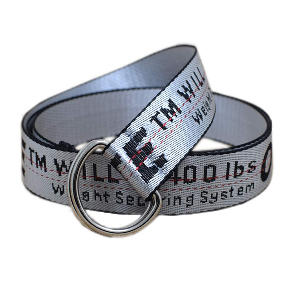 Fashion Unisex Embroidery Belt Casual Extra Long Canvas Belt for Jeans Shorts Trousers with Double D-Ring Buckles (Silver, 140cm)