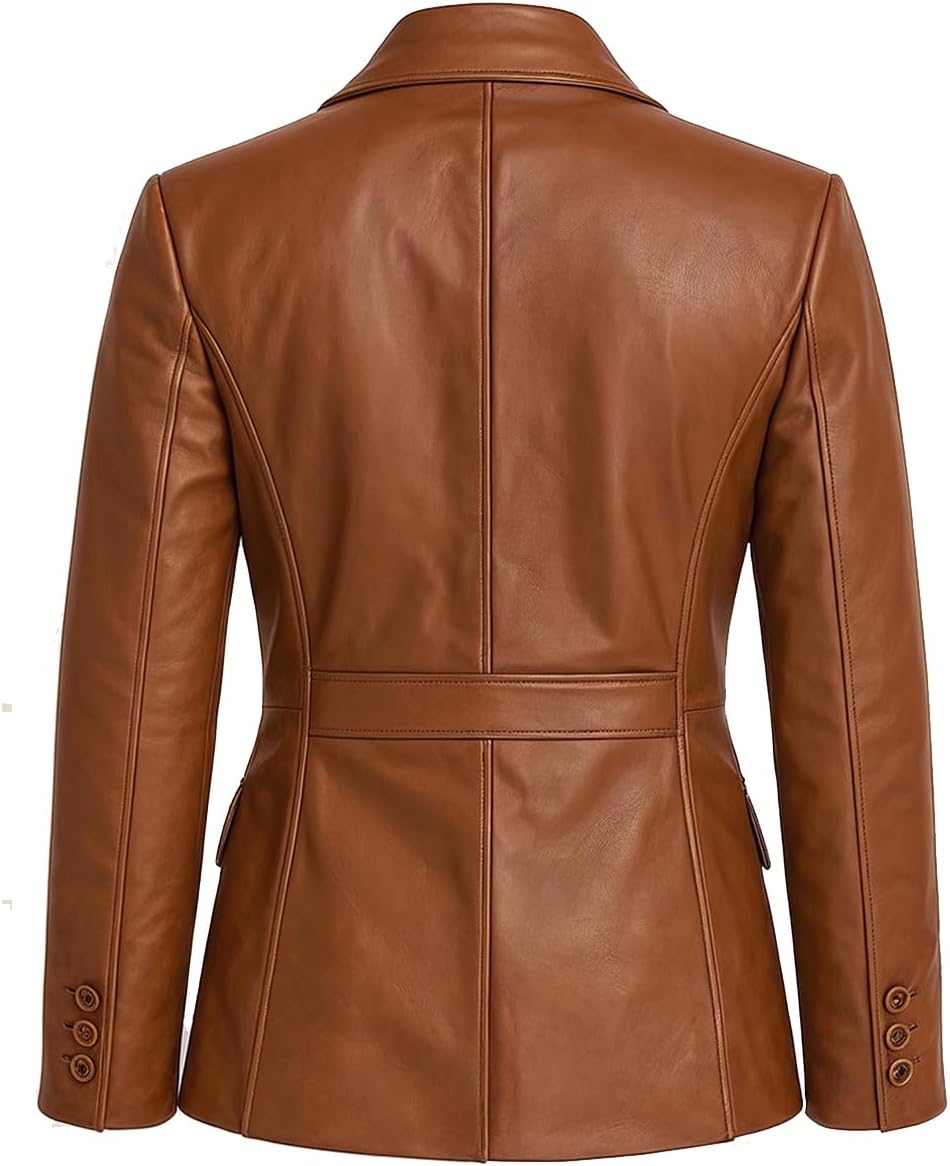 Women’s Lambskin Classic 2-Button Leather Blazer – Casual Long Sleeves Coat, Stylish Leather Blazer & Plus Size Jacket - Image 2