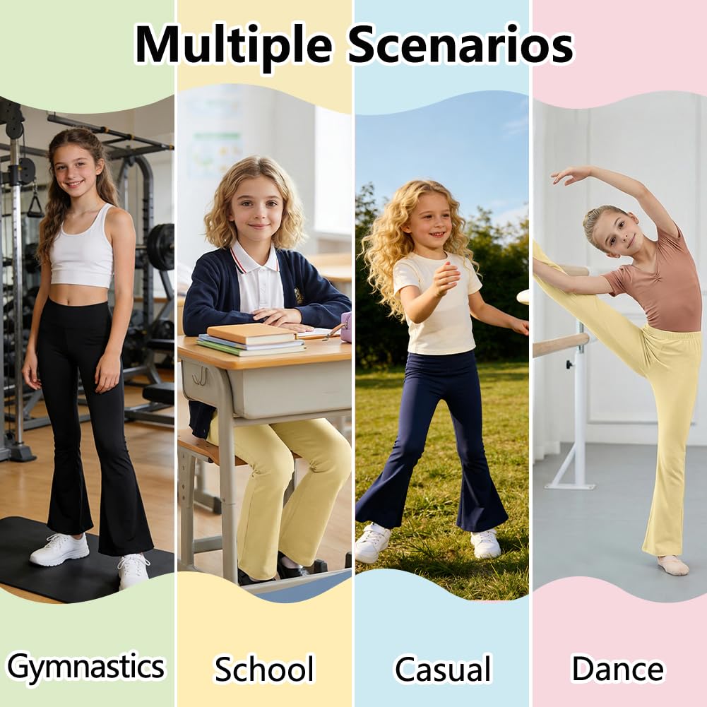 JinBei Leggings Niñas Algodón Pantalones Acampanados Mallas Largos Transpirable Cintura Elástica Cómodos Ropa Infantiles Escuela Baile Deportes 7-16 Años