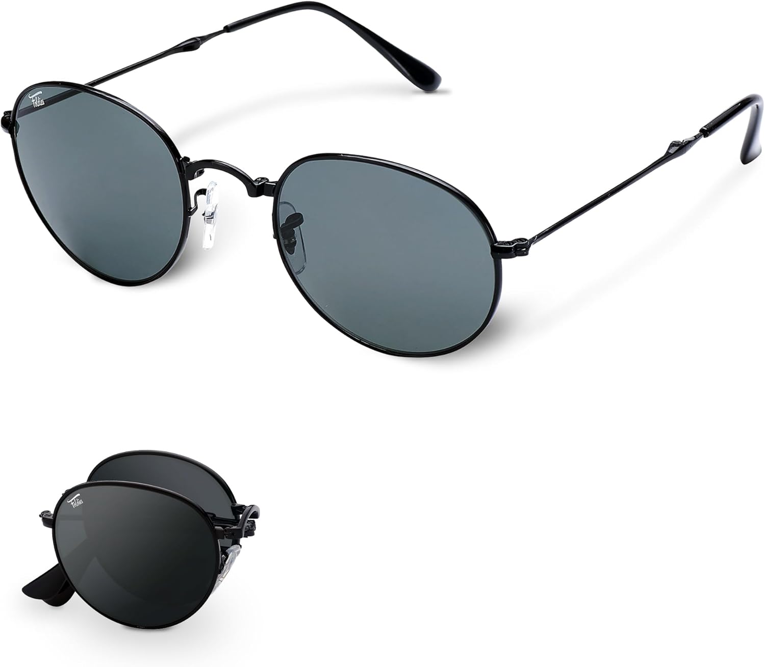 Round Folding Sunglasses Polarized, UV400, UVA, UVB Protection for Men Women, Folding Sunglasses Leather Case