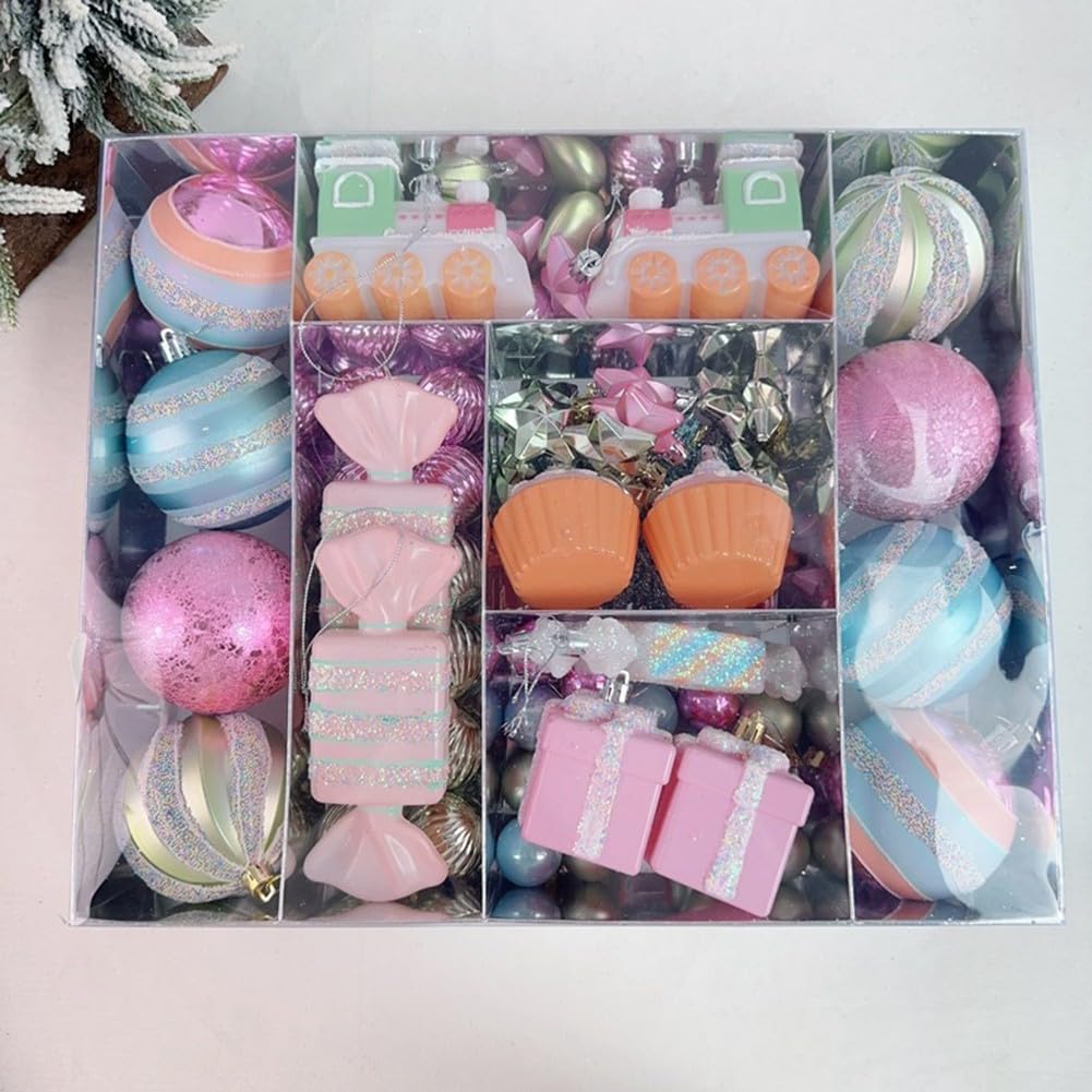 Dekoratives Anhänger-Set mit Macaron-Designs, bezaubernde Weihnachtskugeln mit Süßigkeiten- und Schneeflocken-Formen für Cheer (80 Stück)