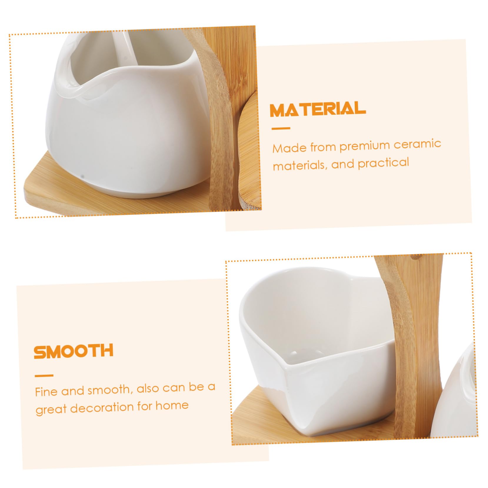 UKCOCO Juego de Azucarero con Cuchara y Jarra de Crema de Cerámica White, Bandeja de Bambú Natural, Set para Té y Café en Hogar y Restaurante, 3 Piezas