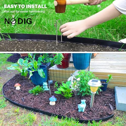 Landscape Edging 3 in x 131 FT, Garden Edging Borders with 200 Pieces Metal Stakes, Flexible Lawn Edging Border Kit, DIY Plastic Fence Edge for Tree, Yard, Flowerbeds,Grass,Landscaping, Path Way by shsyue - Used condition - Image 4