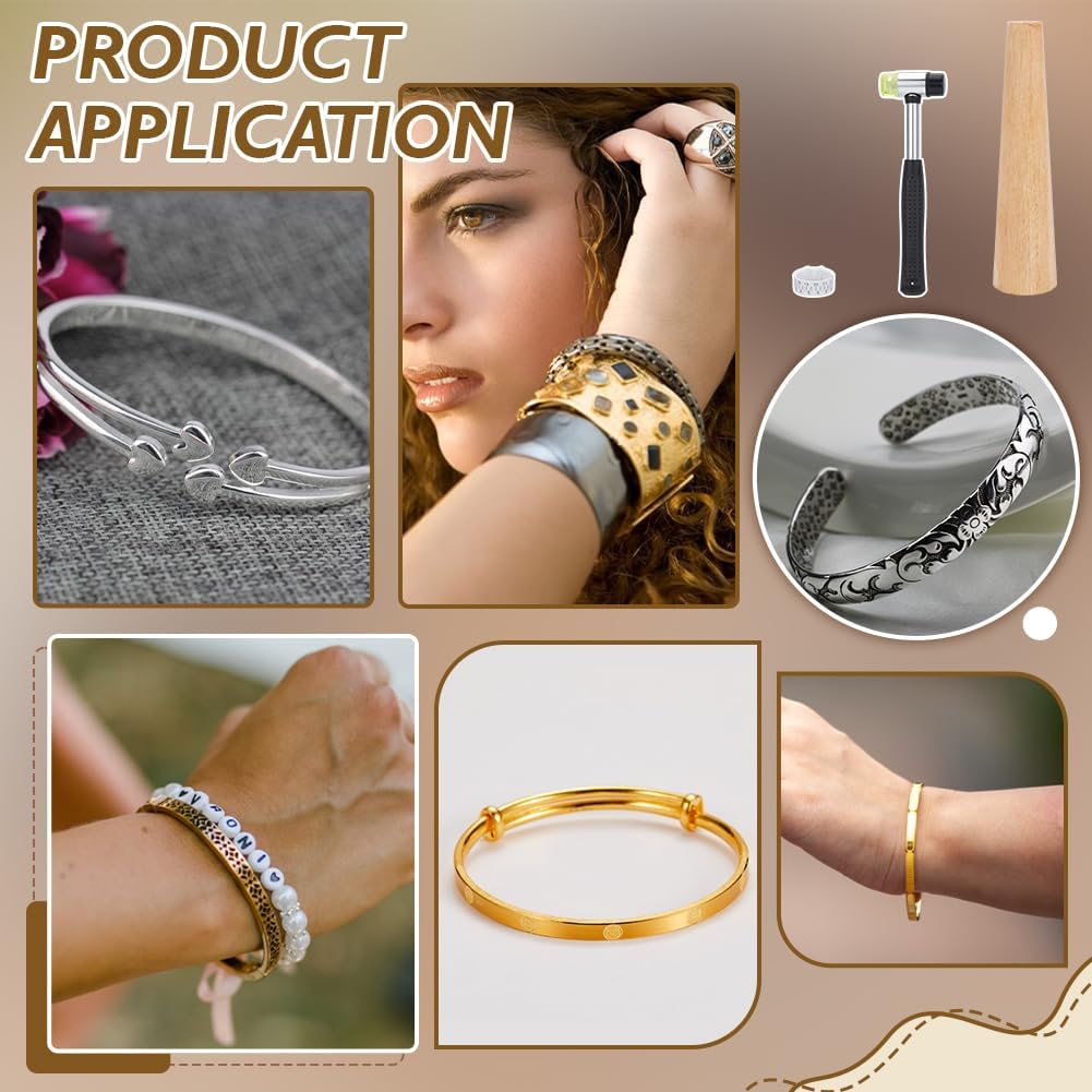 BENECREAT 3Pcs Wood Bracelet Mandrel Tool, Bangle Shaper Sizer Measuring Tool Kits with Rubber Jewelry Hammer for Jewelry Making Wire Wrapping - Image 5