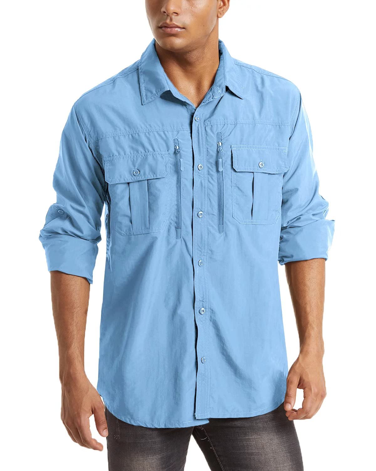 MAGCOMSEN Men's UPF 50+ Sun Protection Shirts, Button Down Long Sleeve Shirt for Hiking, Fishing, Work