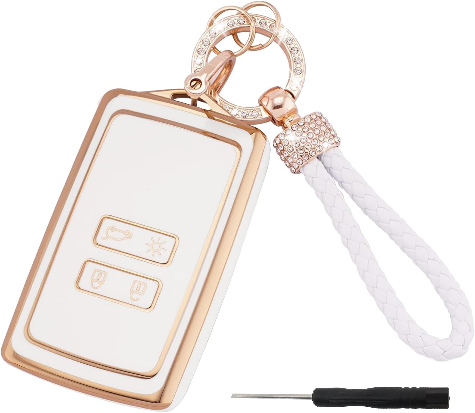 FEXPDL Car Key Cover Case for Renault Key Card Case,for Renault 4 Buttons Key Protection Compatible with Renault Clio Megane Koleos Kadjar Talisman Captur Espace Dacia Duster(White)