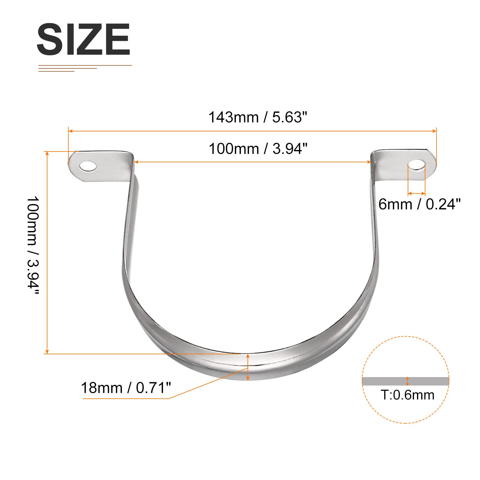 DTGN 143x18x100mm(LxWxH) Two Hole Strap - 1Pack - Good for Industrial 100mm Dia Pipe Fixing - 304 Stainless Steel Rigid Pipe Strap Clamp - Silver Tone