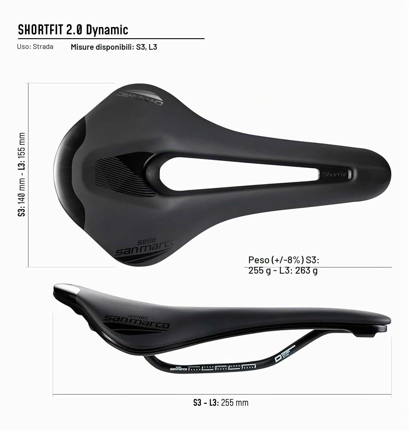 Selle San Marco Shortfit 2.0 Dynamic Sella: Nero/Nero