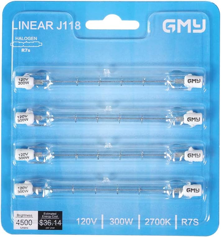 4-Pack R7S 118mm T3 300W Halogen Bulb Dimmable 4500lm J-Type 120V R7S Base Warm White 2700K Double Ended Halogen Light Bulbs