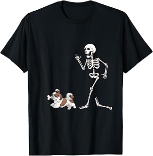 Funny Halloween Shih Tzu and Skeleton T-Shirt