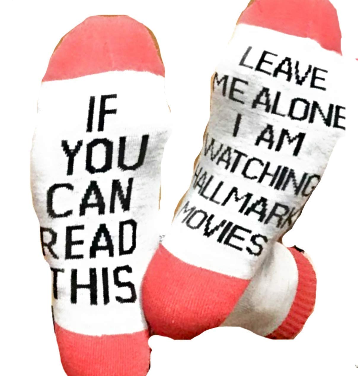 ANCLICANY Funny Socks: “If You Can Read This I’m Watching Christmas Movies” — Funny Novel Cotton Socks for Women and Men (Red)