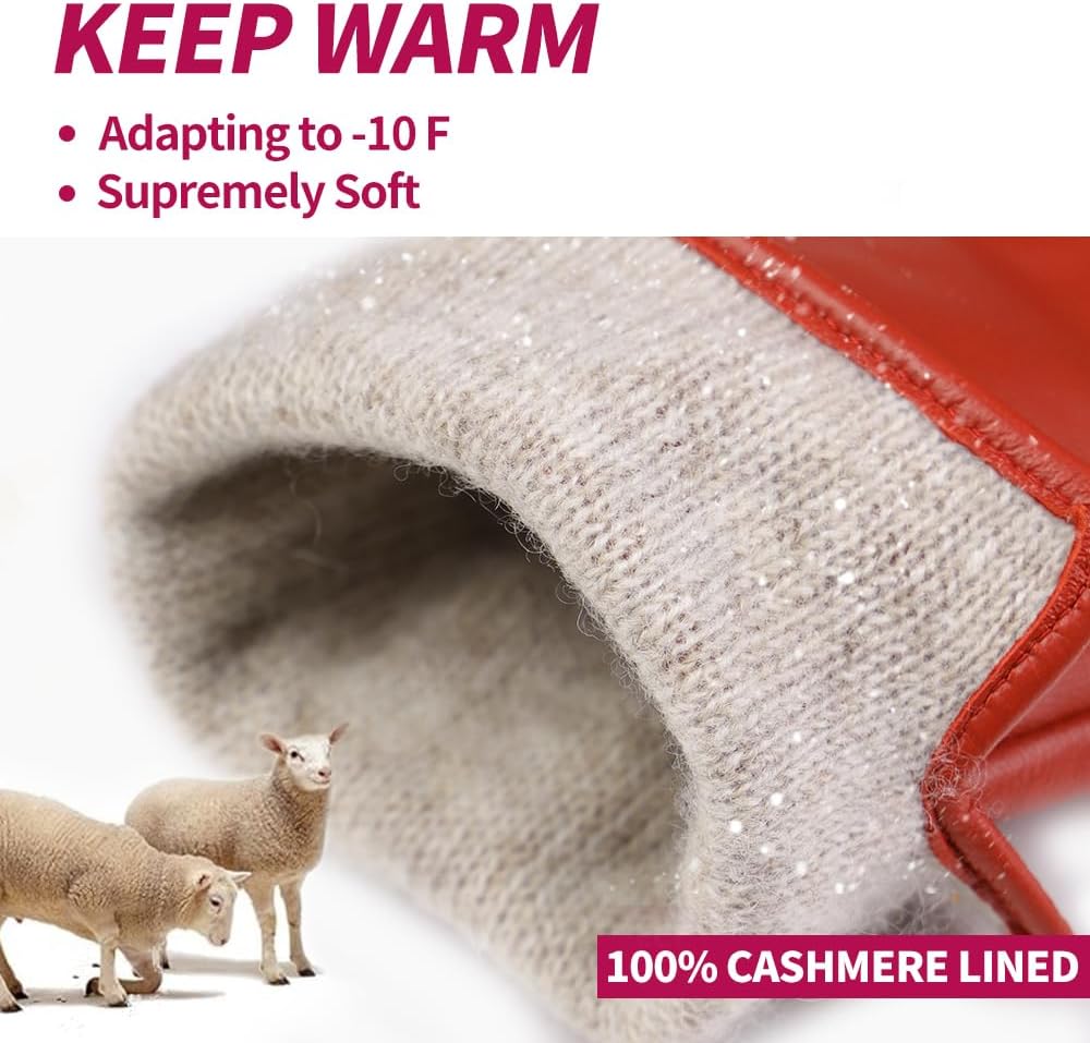 MGGMOKAY Womens Leather Gloves Winter Warm Touchscreen Gloves with Cashmere Lined - Image 3