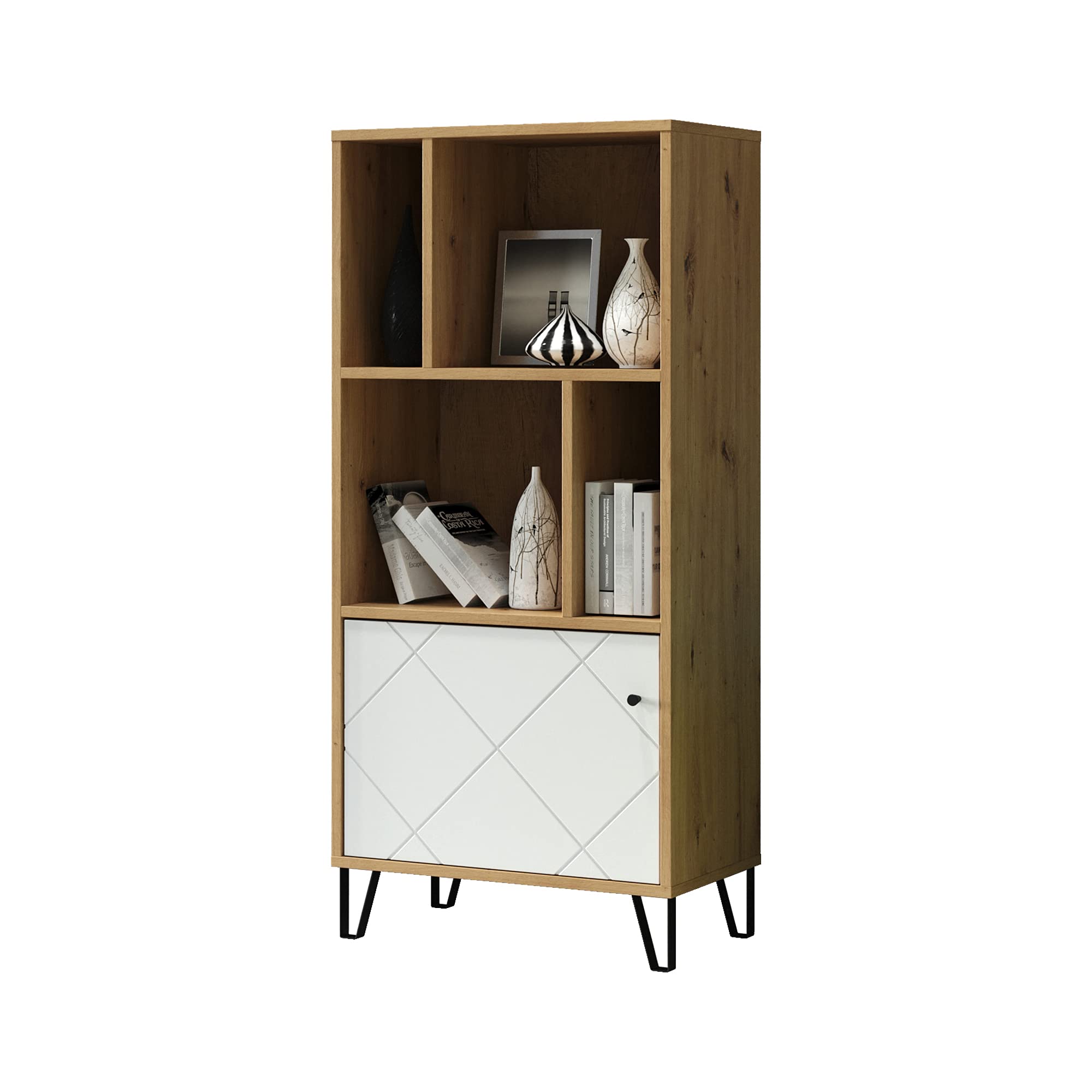 Étagère debout trendteam en chêne Artisanal et blanc salon 63x136x40 cm