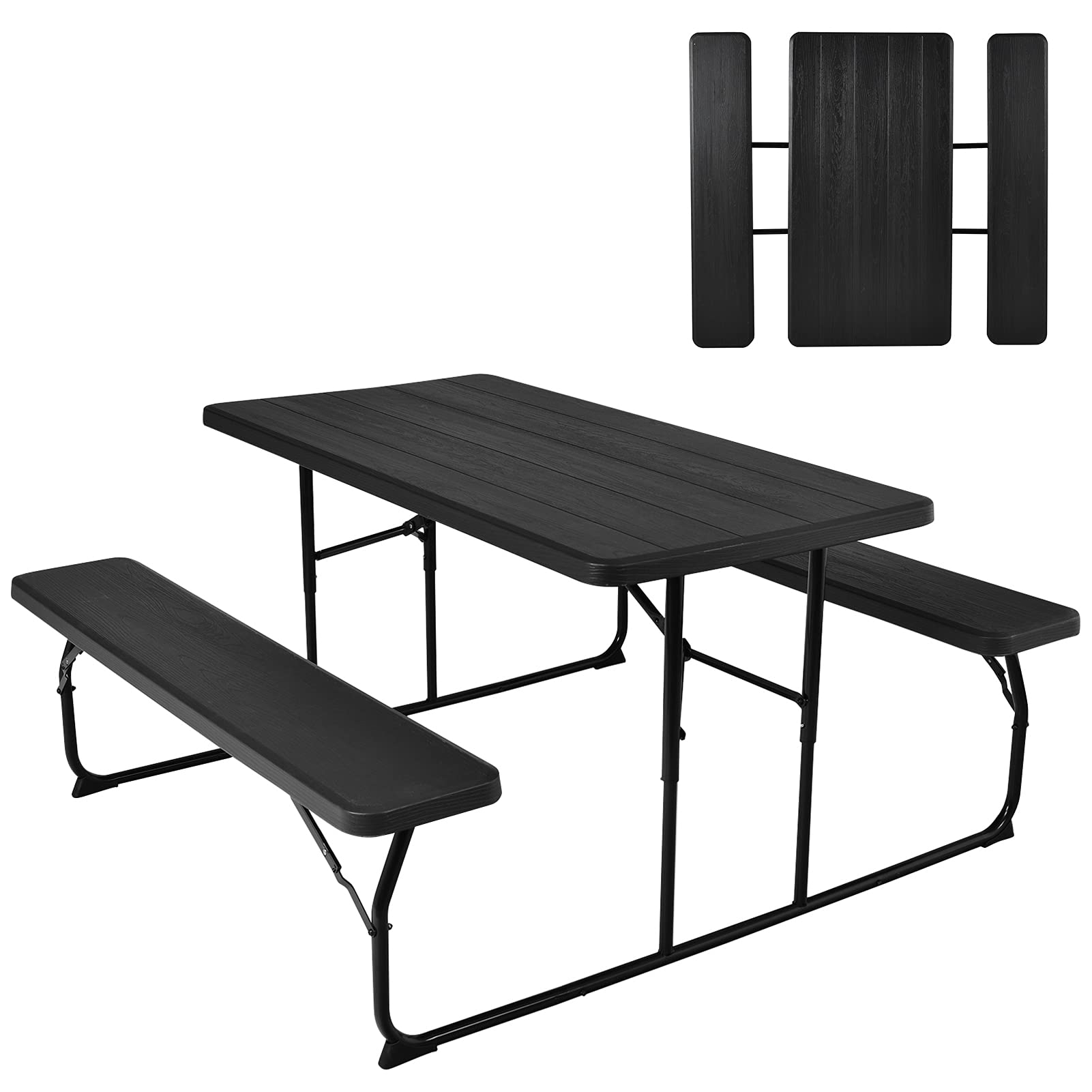renatone Folding Picnic Table, Black