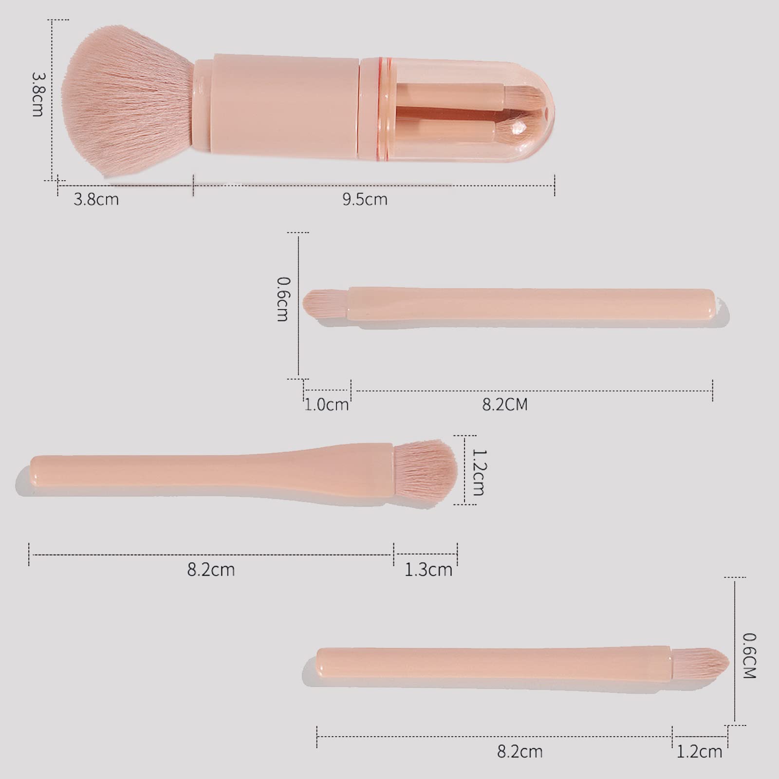 Pennello per Il Trucco, 4 in 1 Pennello Portatile da Viaggio Retrattile per Viso, Fard, Correttore, Ombretto Pennello per Fondotinta Cosmetici di Bellezza