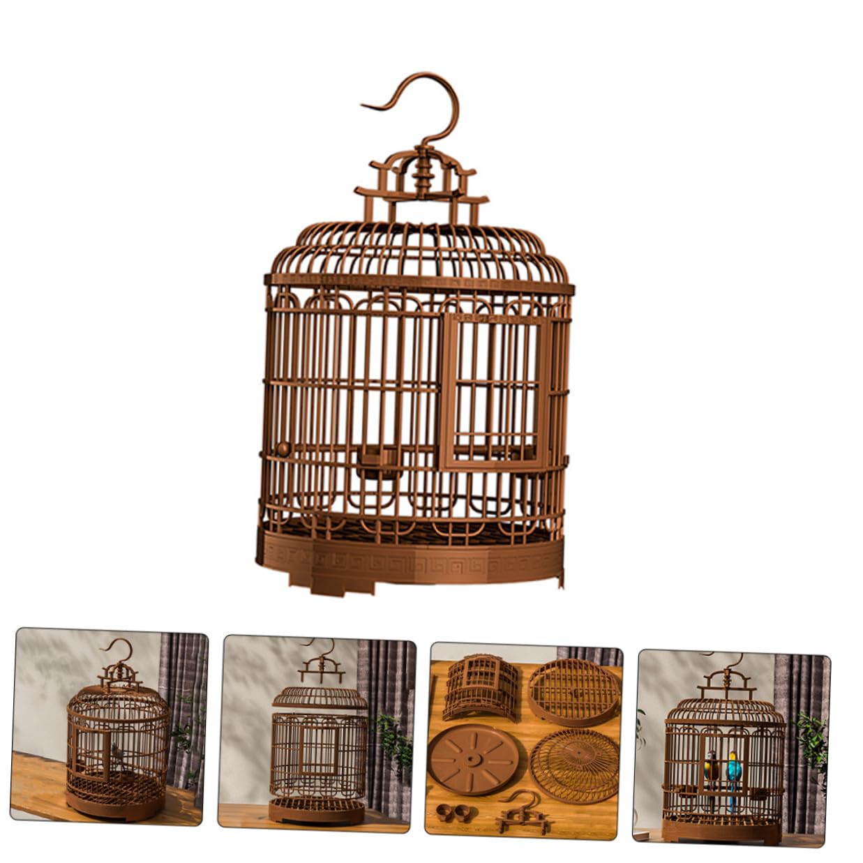 STOBAZA Gabbia per Uccelli Rotonda Grande in Plastica Vintage, Gabbia da Viaggio Portatile per Parrocchetti, Inseparabili e Calopsitte, Fondo Rimovibile per Uso Interno ed Esterno