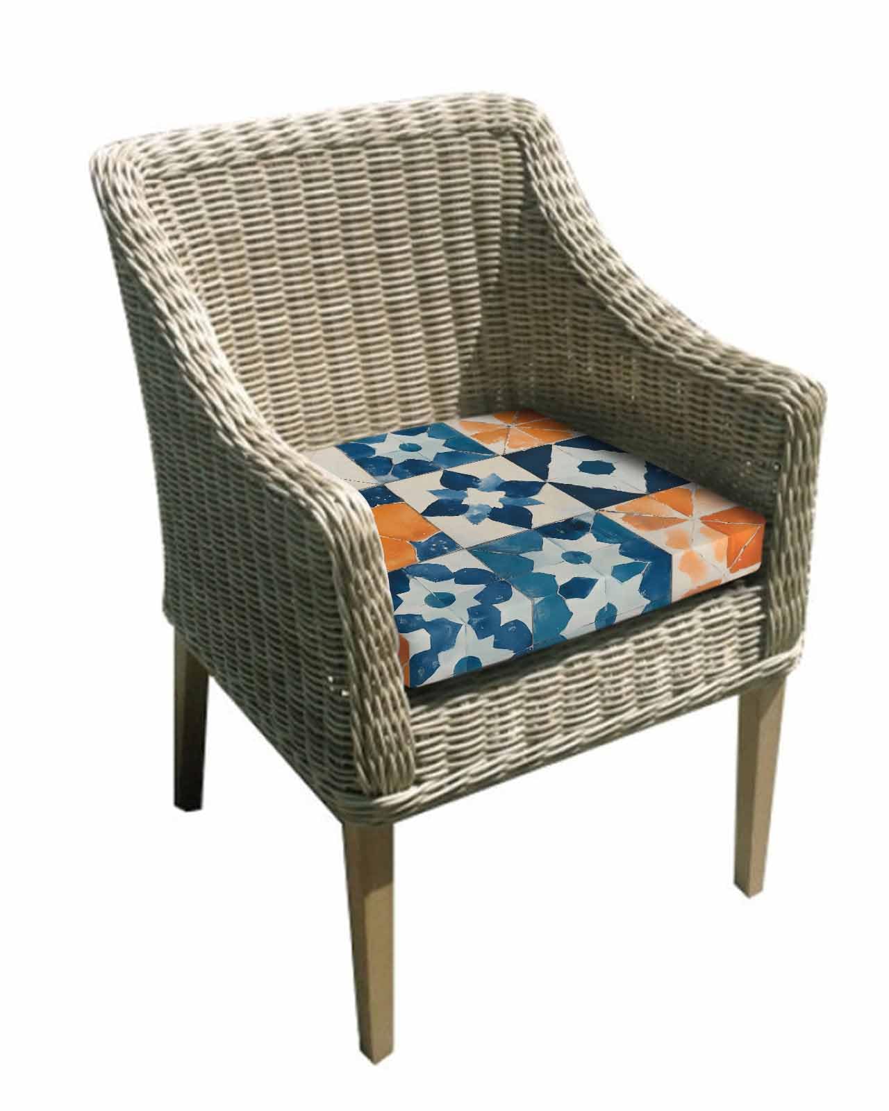 2 Pack Abstract Blue Waterproof Cushion Covers with Ties, Outdoor Patio Chaise Lounge Chair Seat Cushion Slip Covers Replacement(Only Cover) Orange Color Block Retro Watercolor Boho 22