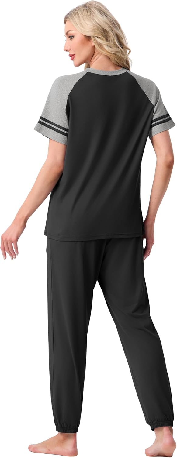 PrinStory Womens Pajama Sets Short Sleeve Pjs 2 Piece Lounge Set Soft Pj Sets Lightweight Sleepwear Loungewear with Pockets - Image 6