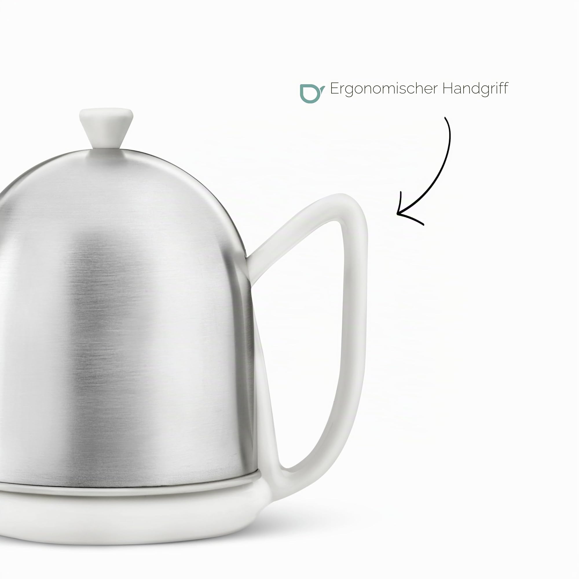 Bredemeijer kleine weiße matte Keramik Teekanne 1.0 Liter mit Edelstahlhaube
