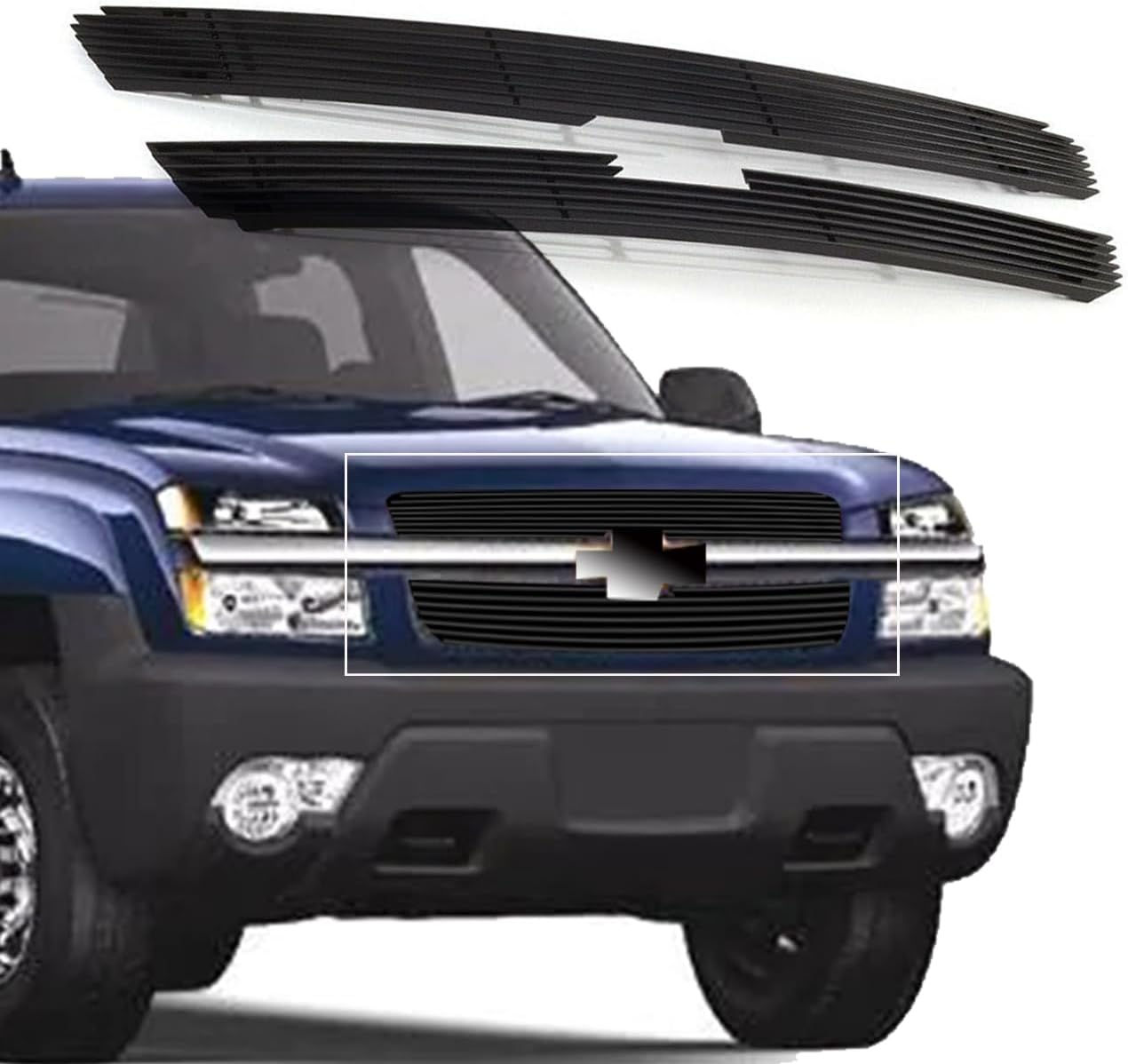 Front Black Billet Grille Fits 2003-2005 Chevy Silverado 1500 03-04 2500/2002-2006 Chevy Avalanche 1500/2500 Grill insert