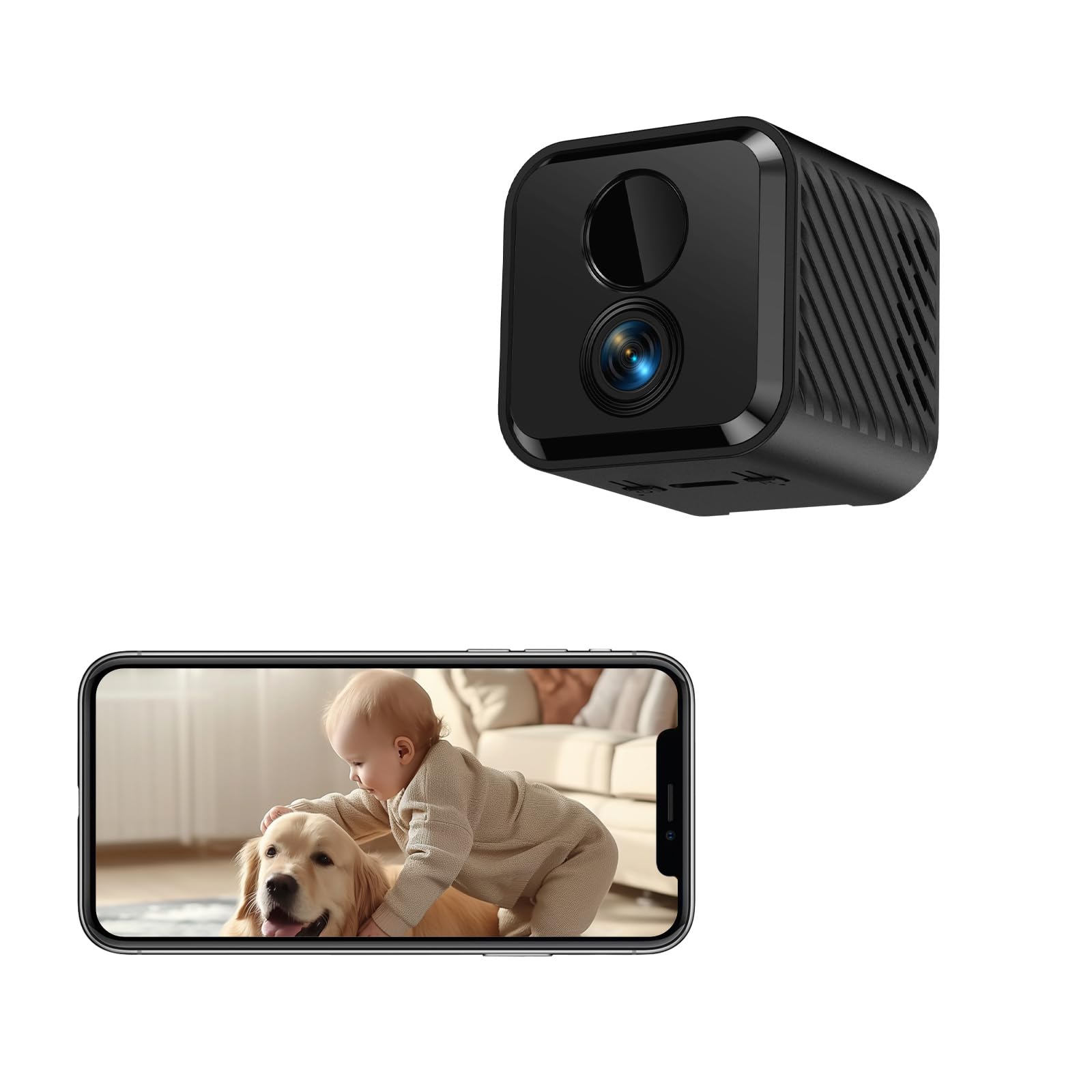 Mini Kamera, 4K HD WLAN Überwachungskamera Innen Für Live Übertragung Handy APP, mit 3-Tage-Cloud-Speicher, adaptivem Standby, Fernsteuerung, Nachtsicht, Bewegungserkennung, 60 Tagen Akkulaufzeit