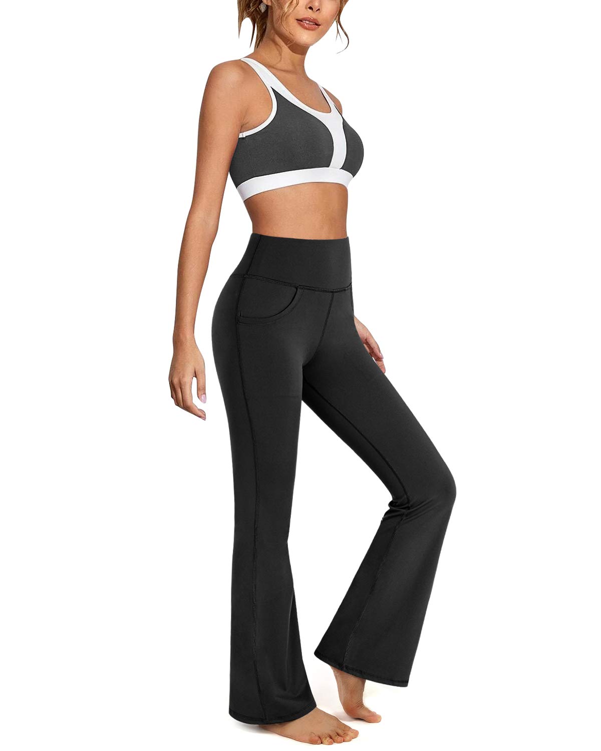 Promover Pantaloni da Yoga da Donna Leggins a Zampa con Tasche Flare Elastici Sportivi Pilates Danza Fitness Palestra di Allenamento