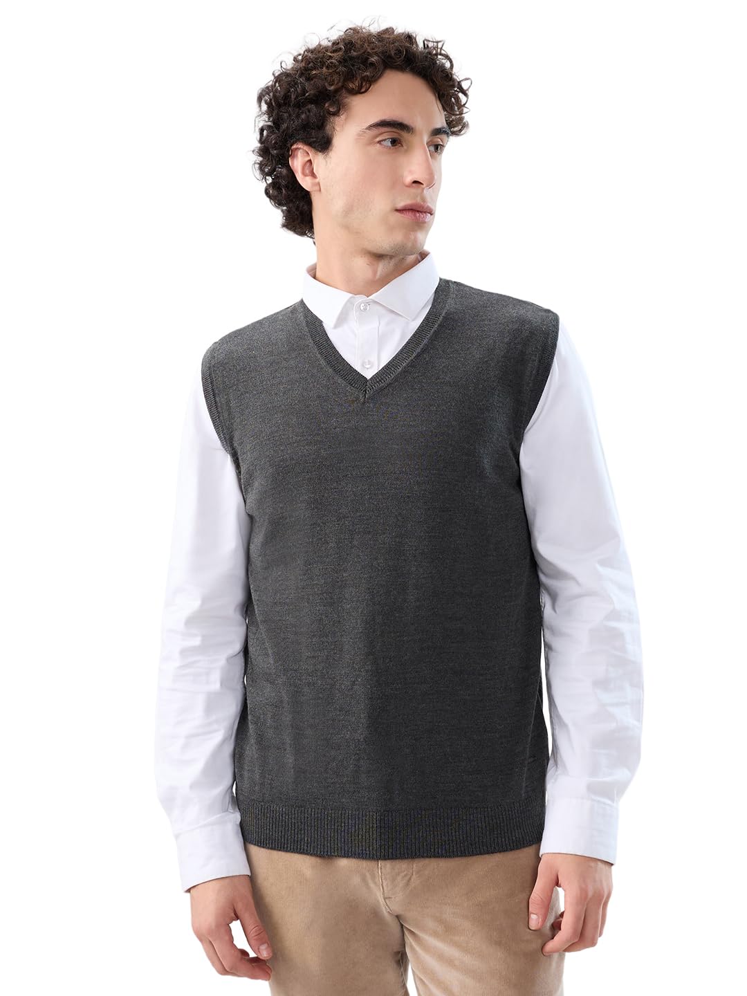 park avenue Men Regular Fit Solid Pattern Merino Wool Acrylic Blend Sleeveless V Neck Casual Winter Wear-picture-37