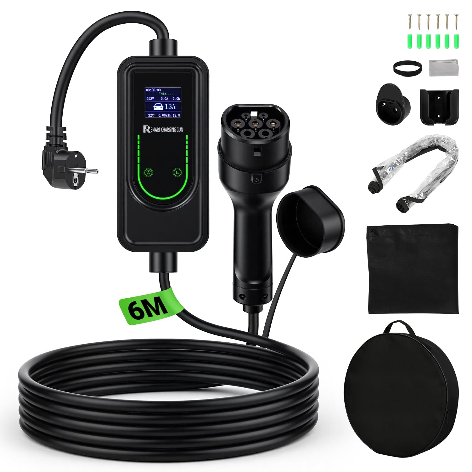 Cargador EV 3,5 kW, tipo 2,6 m, 6 – 16 A, Schuko, 1 fase, Mobile