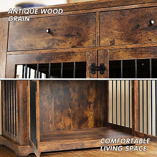 PUKAMI Brown Wooden Dog Crate Furniture with Drawers, 44inch, Lockable, Multipurpose, Durable, Easy Installation, Excellent Customer Service - Thumbnail 3