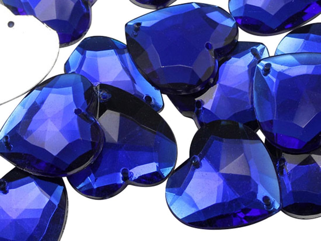 Allstarco 20mm Blue Sapphire CH09 Flat Back Sew On Heart Rhinestones Beads for Crafts Plastic Acrylic Gems with Holes for Sewing, Clothing Embelishments, Costume Cosplays - 25 Pieces