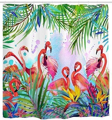 Mimihome(Flamingo) - Flamingo Shower Curtain, Flamingos with Tropical Leaves and Flowers Pattern Waterproof and Anti Mildew Fabric Bathroom Shower Curtains, 72W by 72H, Pink Green