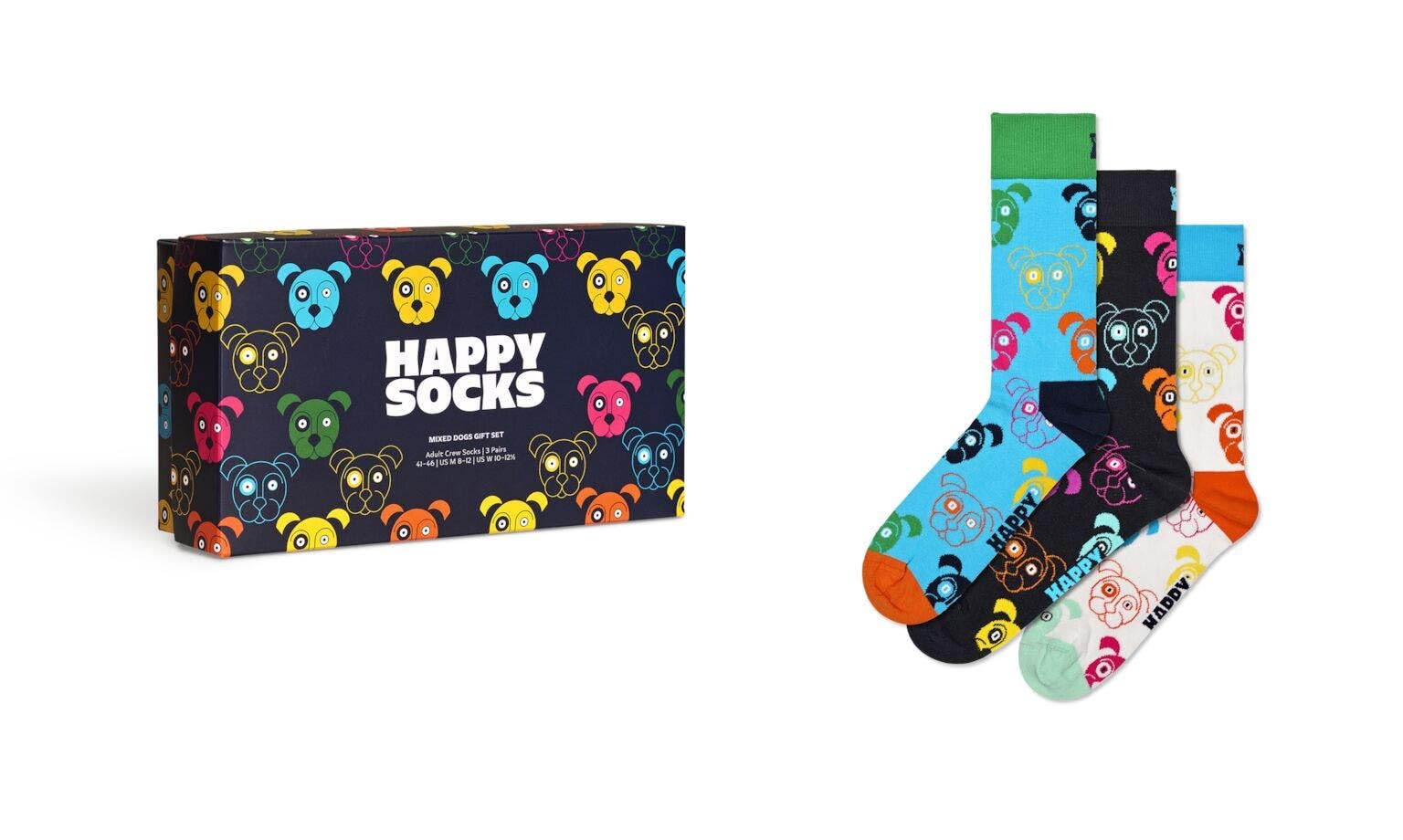 Happy Socks, 3-Pack Gift Box Crew Socks, Mixed Dog Socks Gift Set for Men and Women, Size 36-40
