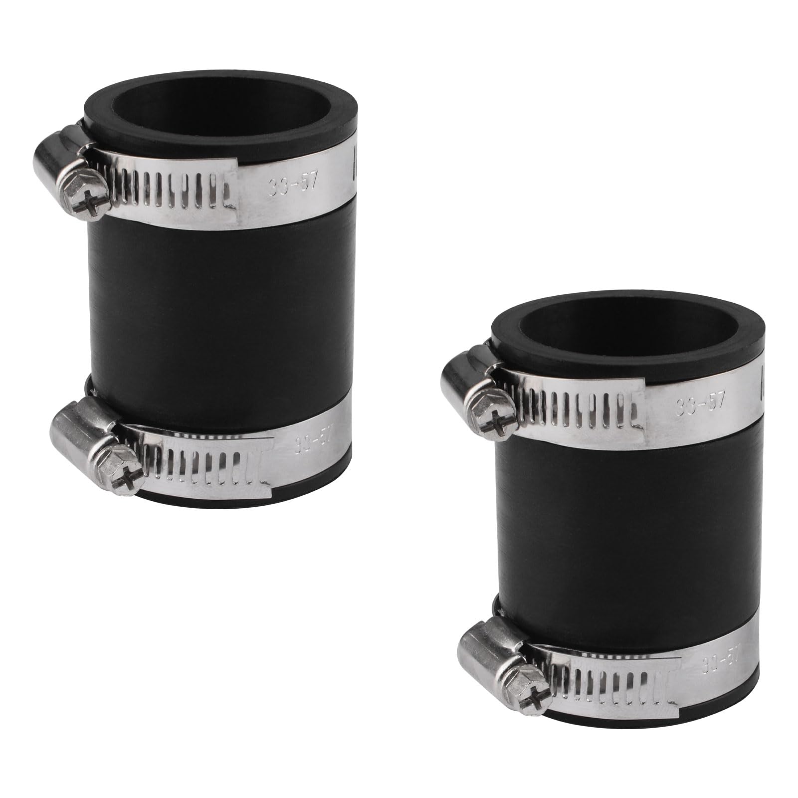 UFURMATE Flexible PVC Pipe Coupling Connector Replacement 2Pcs Black Rubber Pipe Connector Fittings with Stainless Steel Clamps for 1-1/4" Pipe (Inner Dia. 40mm/1.6in)