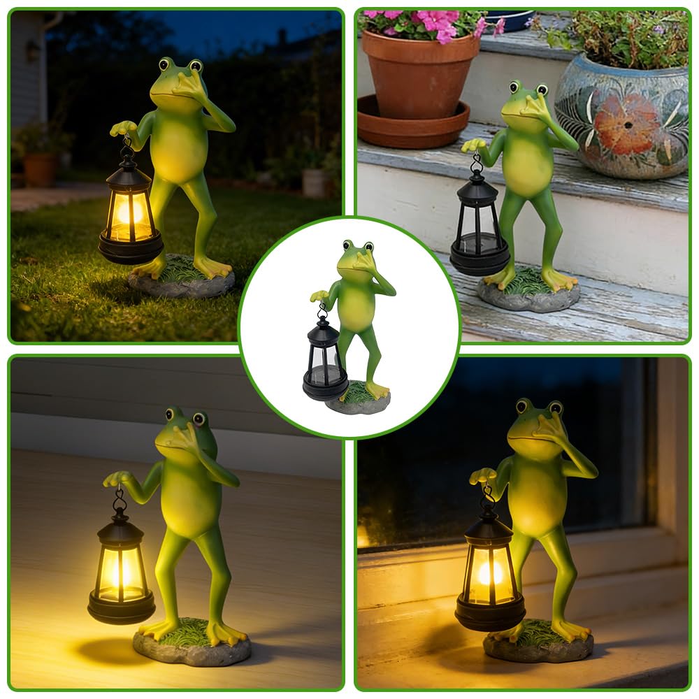 Mineup Outdoor Solar Frosch Garten Dekoration, Solar Frosch Statue, Frosc Figuren Draußen Deko, Frösche Figuren Mit Beleuchtung Für Hof Dekoration, Terrasse, Balkon, Garten, Rasen, Teiche