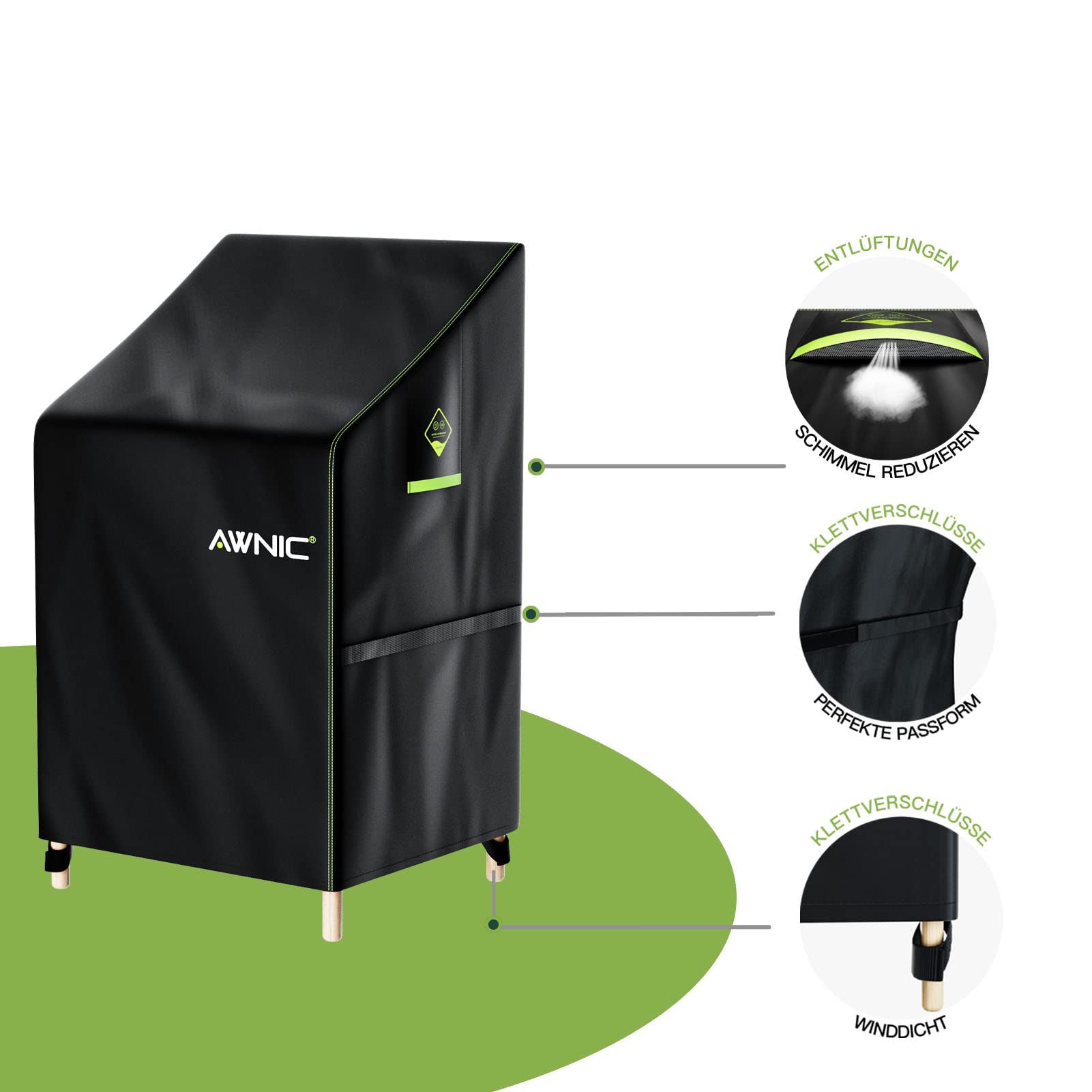 Awnic Housse de Protection pour Chaise de Jardin - Tissu Oxford - Imperméable - Résistant à la déchirure - Polyester 420D - 65 x 75 x 85/120 cm