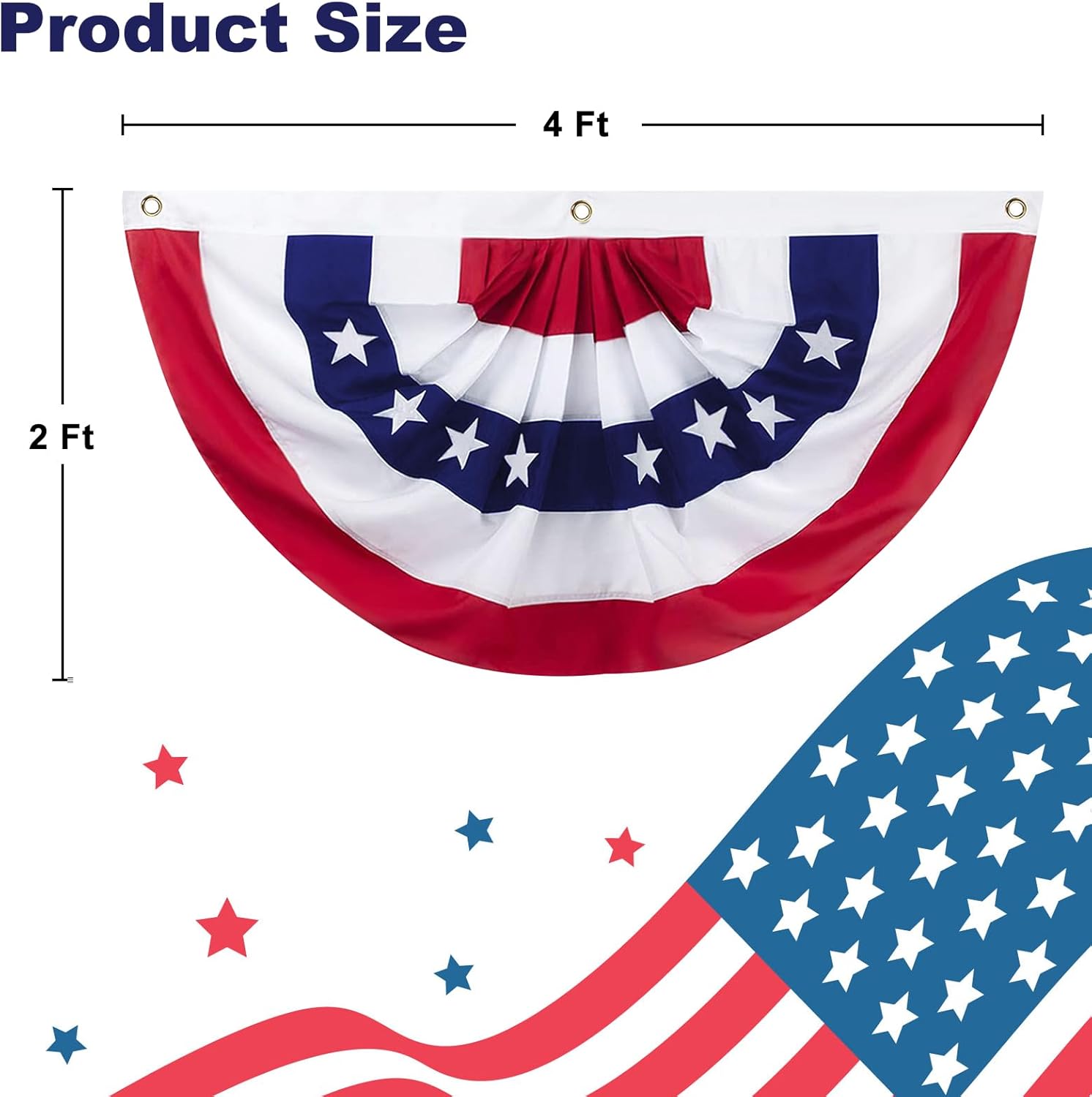 Motiloo American Pleated Fan Flag,2 x 4 Ft USA Patriotic Half Fan Bunting Flag for 4th of July Memorial Day Indoor Outdoor Decoration (Set of 6)