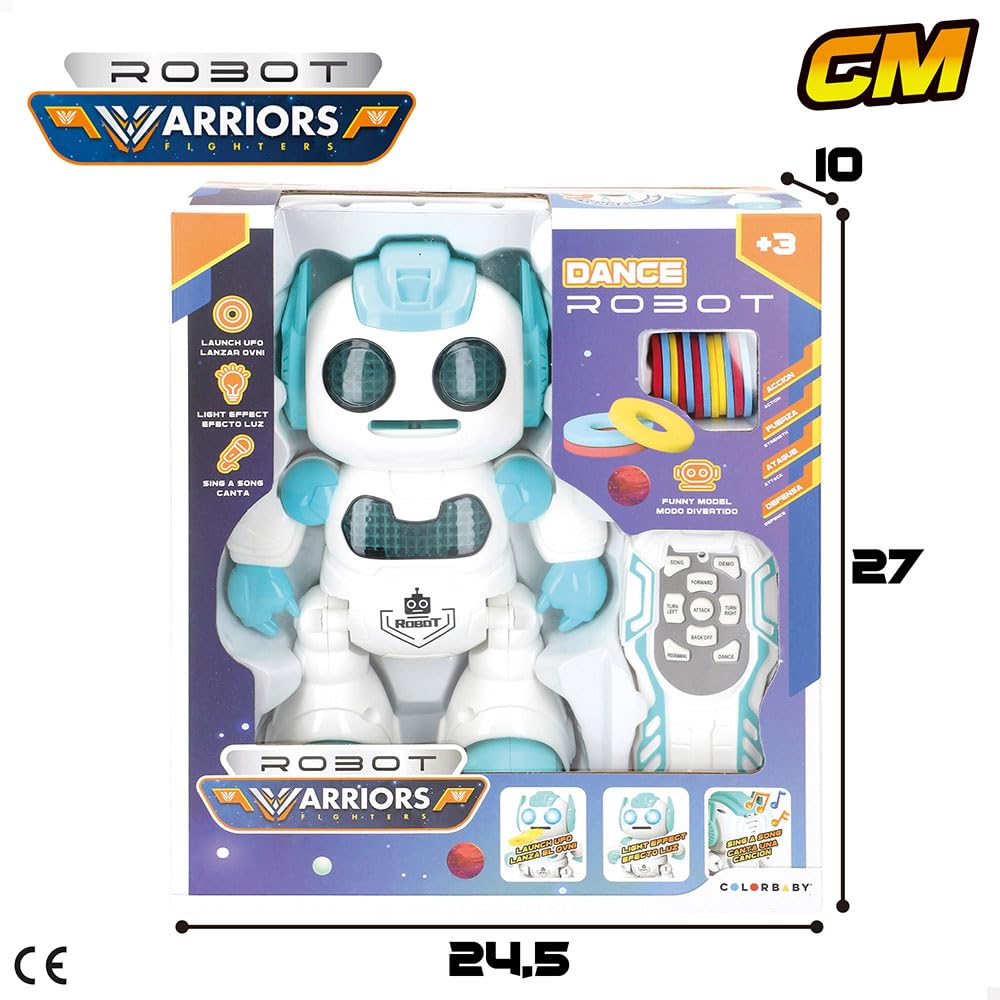 Robot Télécommandé ColorBaby Warriors – 23 Cm, Lanceur D'OVNI, Lumières Et Sons, Bras Mobiles – Cadeau Dès 3 Ans – Interactif Et Stimulant