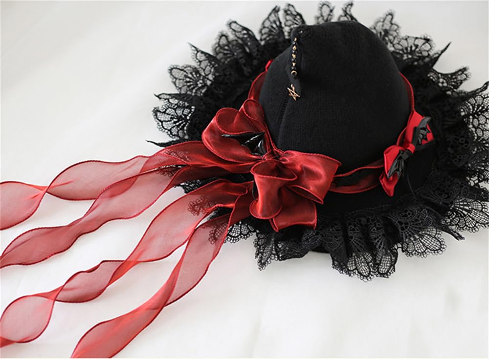 ZLDFGL Womens Witch Hat Lolita Magic Wizard Hats Cosplay Halloween Witch Hat Party Accessory Adult Party Headwear (Red, Adult)