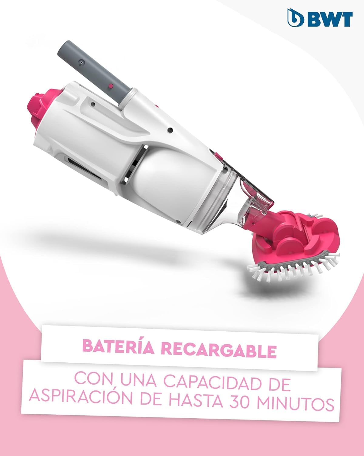 BWT Aspirador de Piscinas BWT BC30 Incl. pértiga telescópica | Limpieza eficaz de Piscinas de hasta 15 m³ | Funcionamiento sin Cable