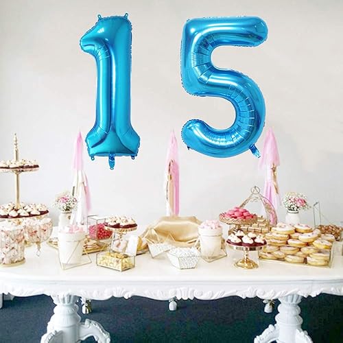 Miniatura 7 de 2 globos gigantes de papel de aluminio de 40 pulgadas con el número 15, globos gigantes de Mylar para decoración de fiestas de cumpleaños,
