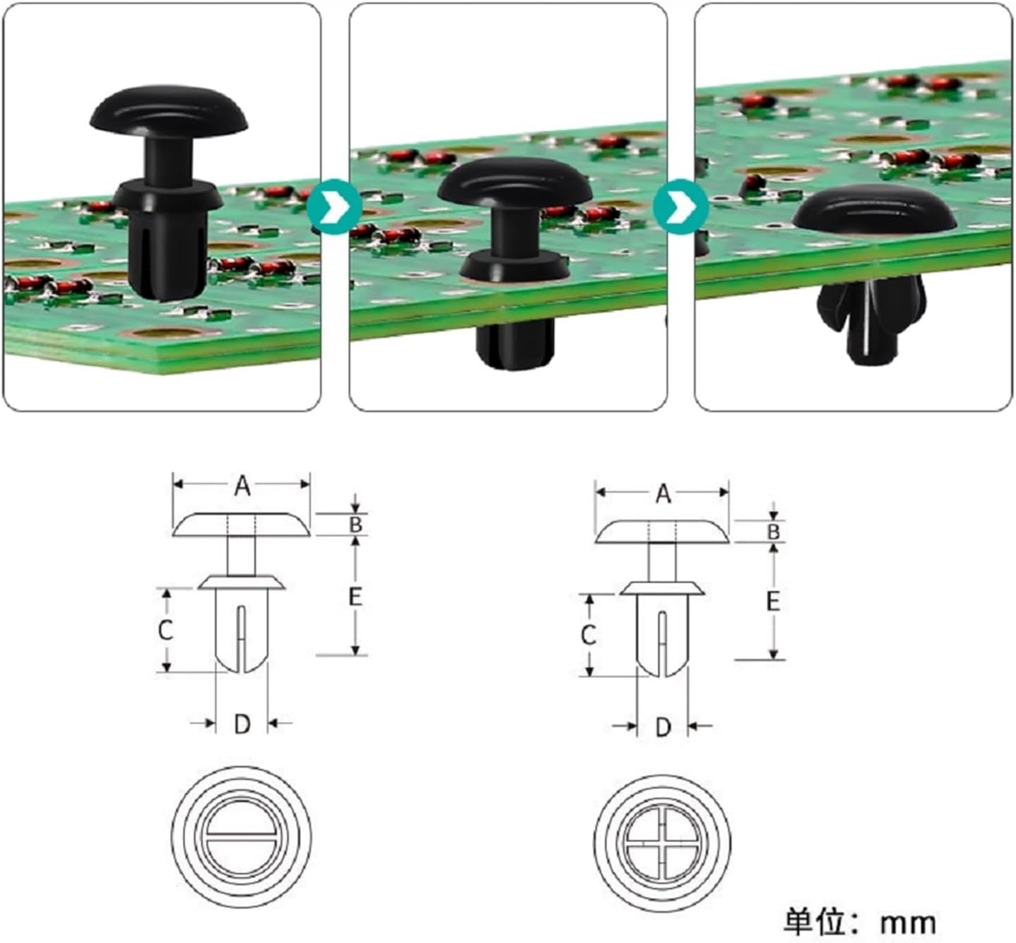 car Trim Clips 100pcs 2/2.7/3.1/3.6/4.1/5.1/6.1mm Nylon Plastic R Type Expansion Rivet Nut Buckle Clip PC Board Rivet Fastener (Color : Noir, Size : R3230) (Color : Noir, Size : R3055)