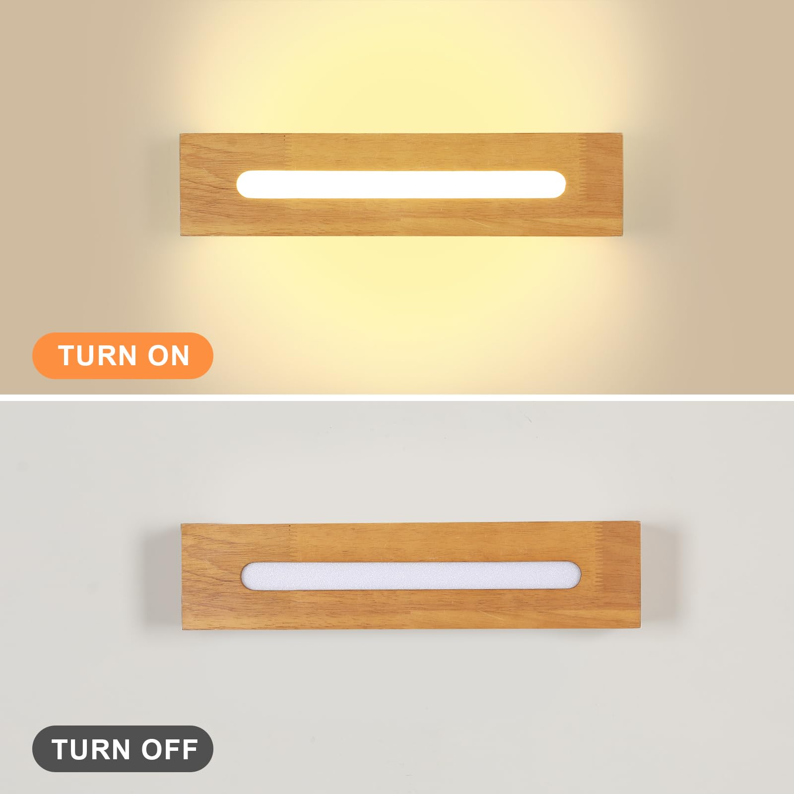 Lámpara de pared LED Madera, Aplique de pared Interior Estilo Nórdico, Luz Ccálida 3000K 18W Aplique Iluminación Ddecorativa para Salón, Dormitorio, Ppasillo, Baño