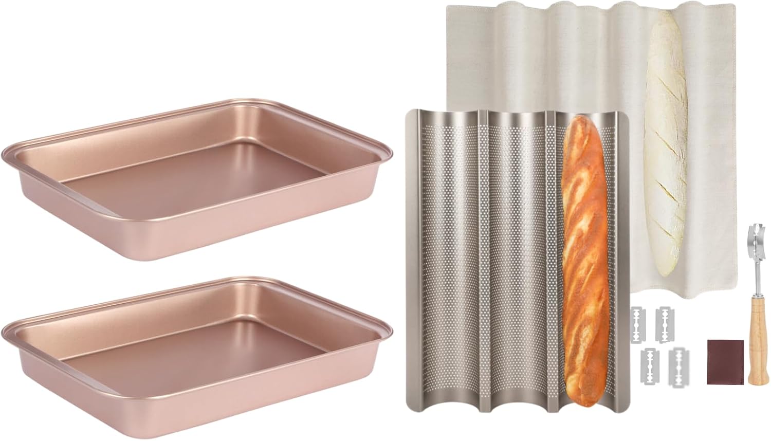 3-Slot Baguette Bread Pan, 9x13 Baking Pan Non Stick for Toaster Oven, Rectangle Cake Pan for Wedding, Housewarming, Bread