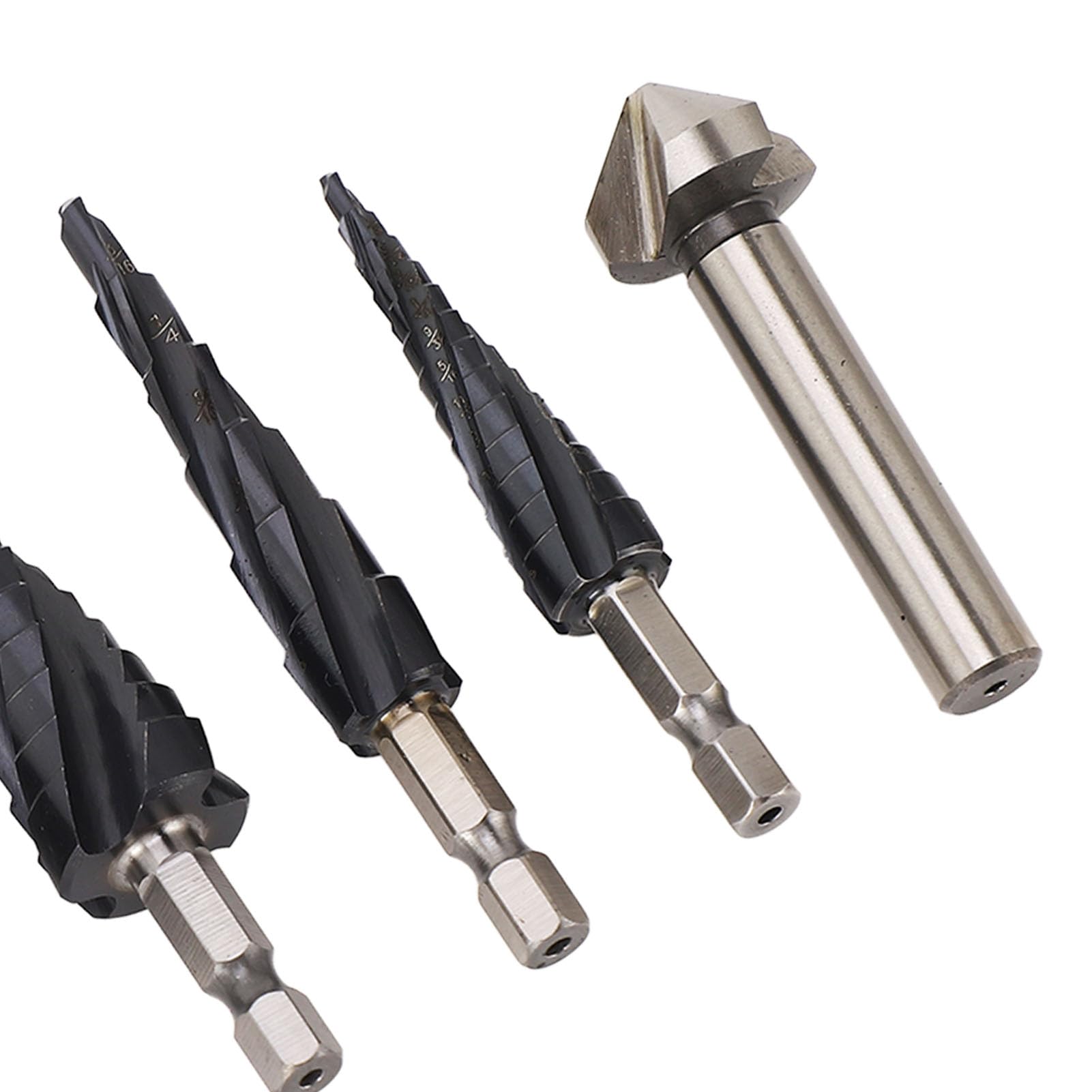 Juego de brocas escalonadas de 4 flautas, vástago de 1/4 de pulgada, Kit de brocas de pagoda de cobalto M35 para metal duro de acero inoxidable