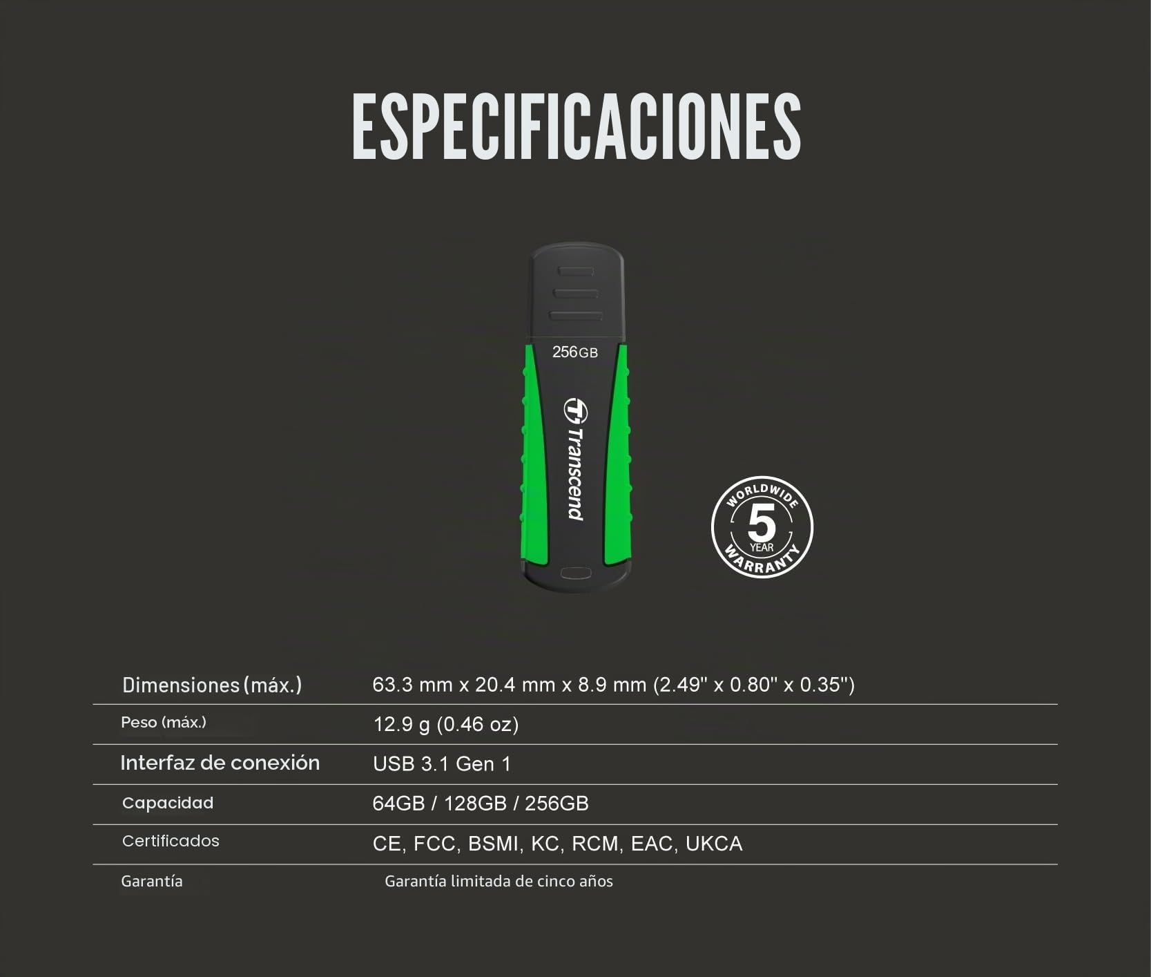 Transcend Memoria USB 256GB JetFlash 810 USB 3.1 Gen 1 - TS256GJF810